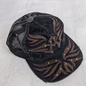 Black corduroy affliction trucker hat